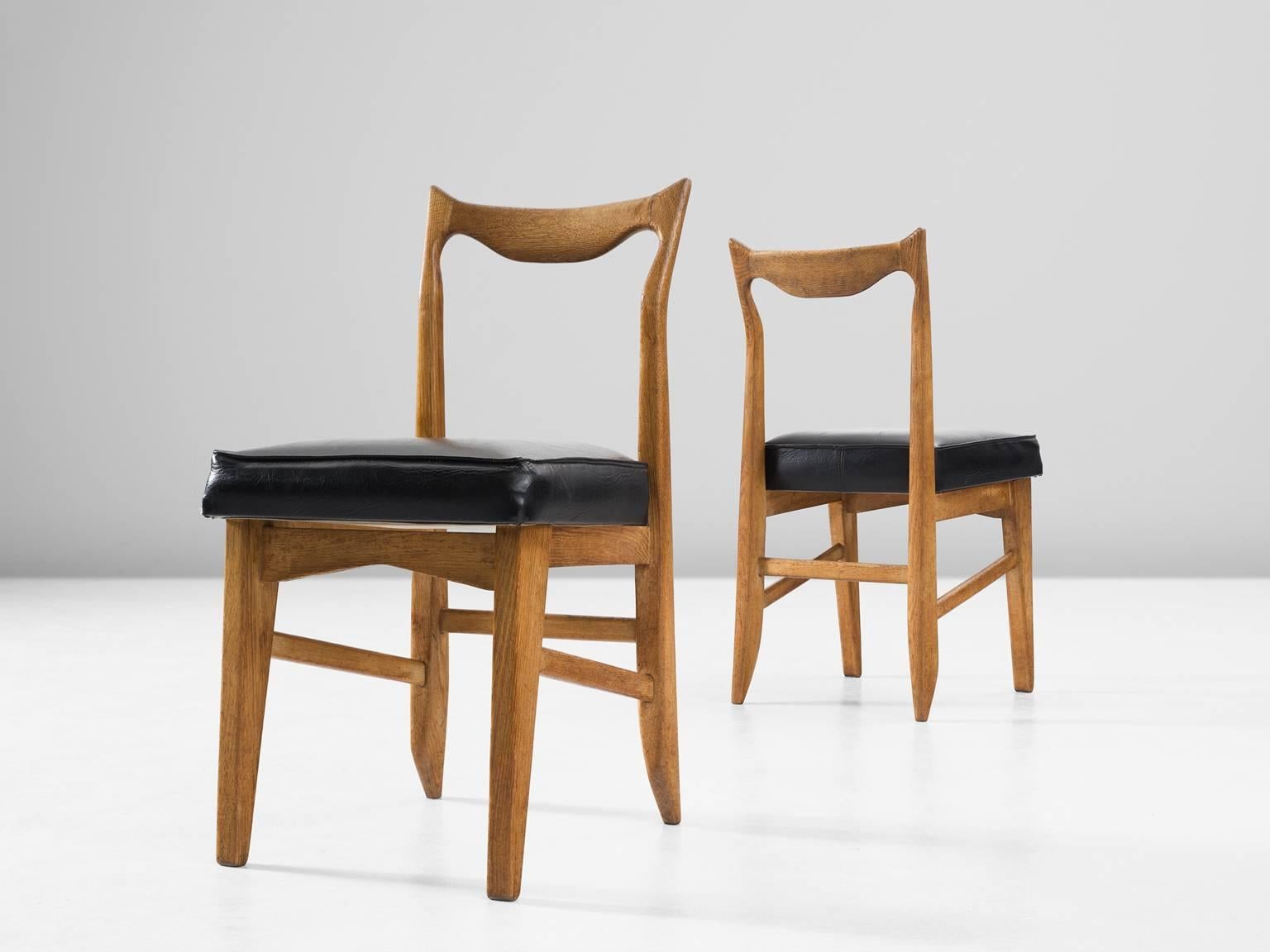Mid-Century Modern Guillerme and Chambron Set of Six Oak Dining Chairs