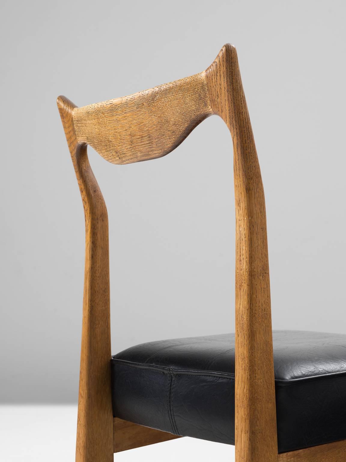 Mid-20th Century Guillerme and Chambron Set of Six Oak Dining Chairs