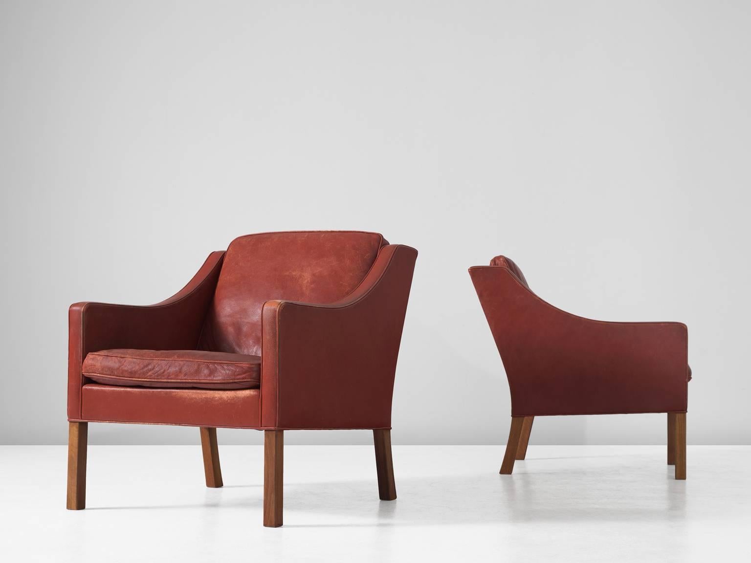 Mid-Century Modern Børge Mogensen Pair of Armchairs in Red Leather