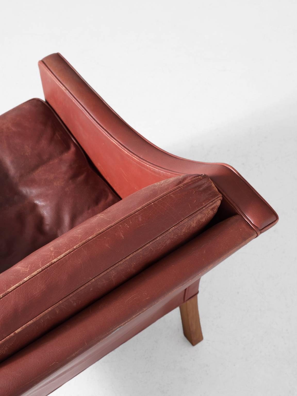 Danish Børge Mogensen Pair of Armchairs in Red Leather