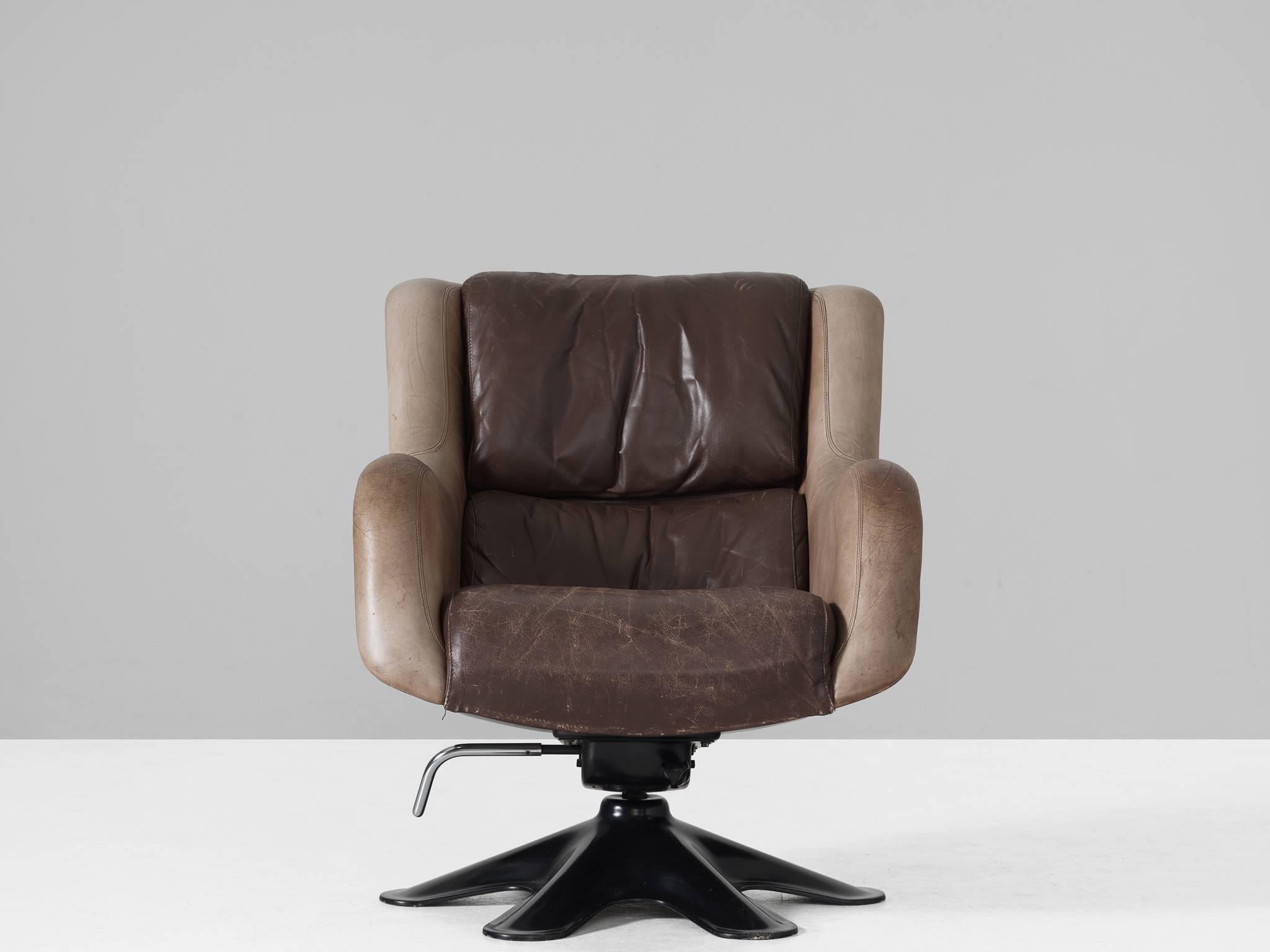 Mid-Century Modern Yrjo Kukkapuro 'Karuselli' Lounge Chair in Brown Leather Upholstery