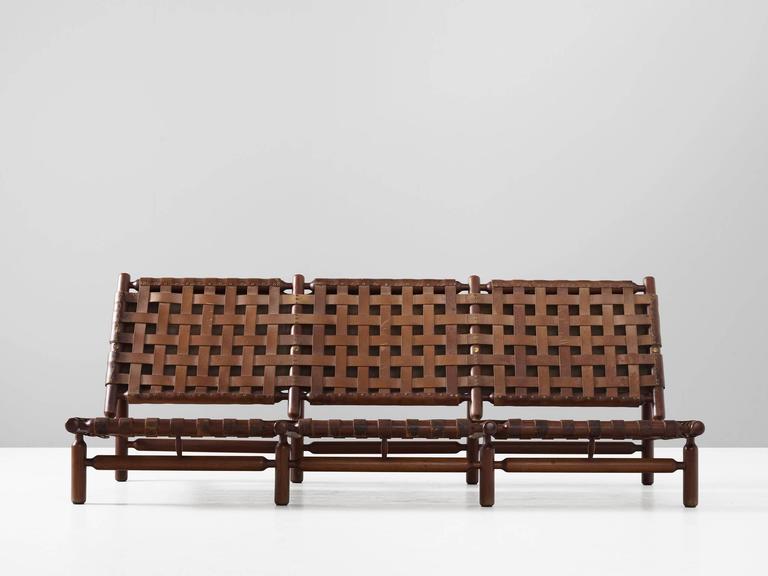 Ilmari Tapiovaara Rare Leather Strap Sofa For Sale at 1stDibs