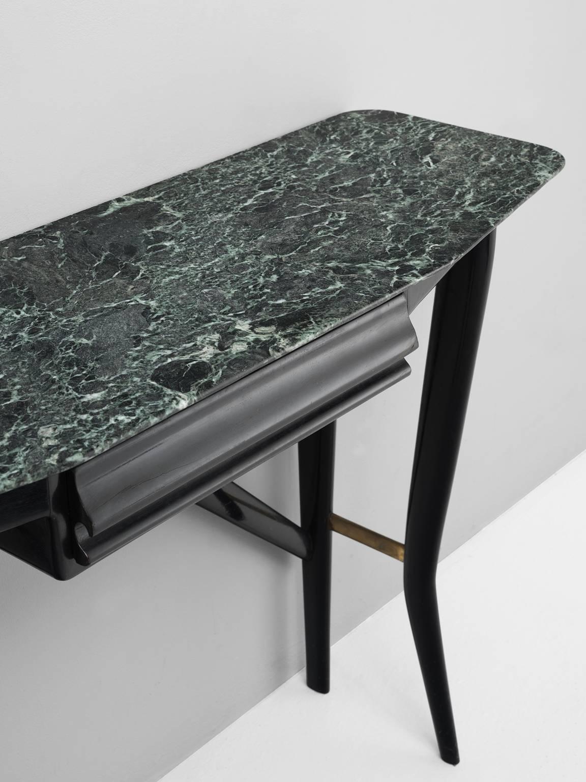 European Ebonized Wall Console with Green Marble Top 
