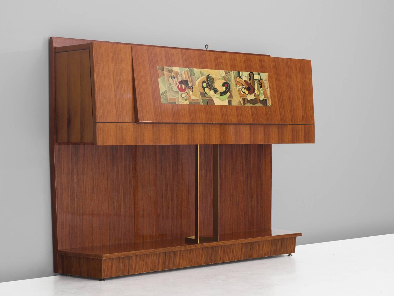 Mid-Century Modern Vittorio Dassi & Gino Severini Illuminated Dry Bar Cabinet 