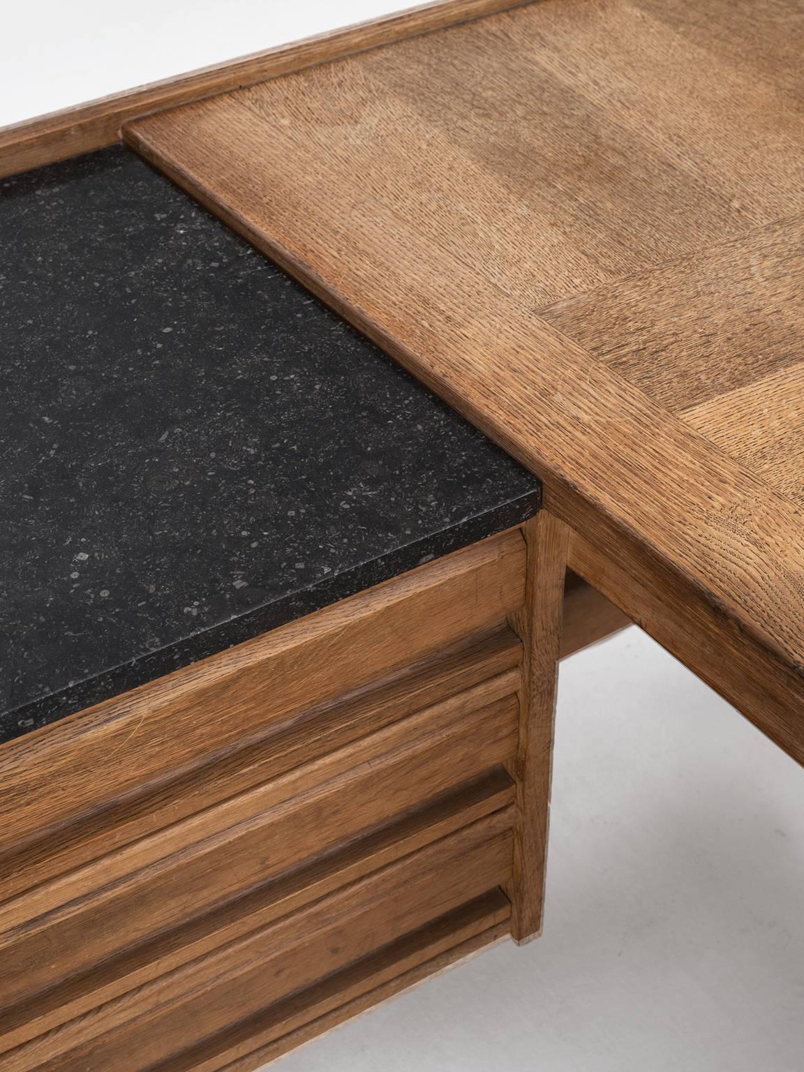 Guillerme & Chambron Corner Desk in Oak and Granite In Excellent Condition In Waalwijk, NL