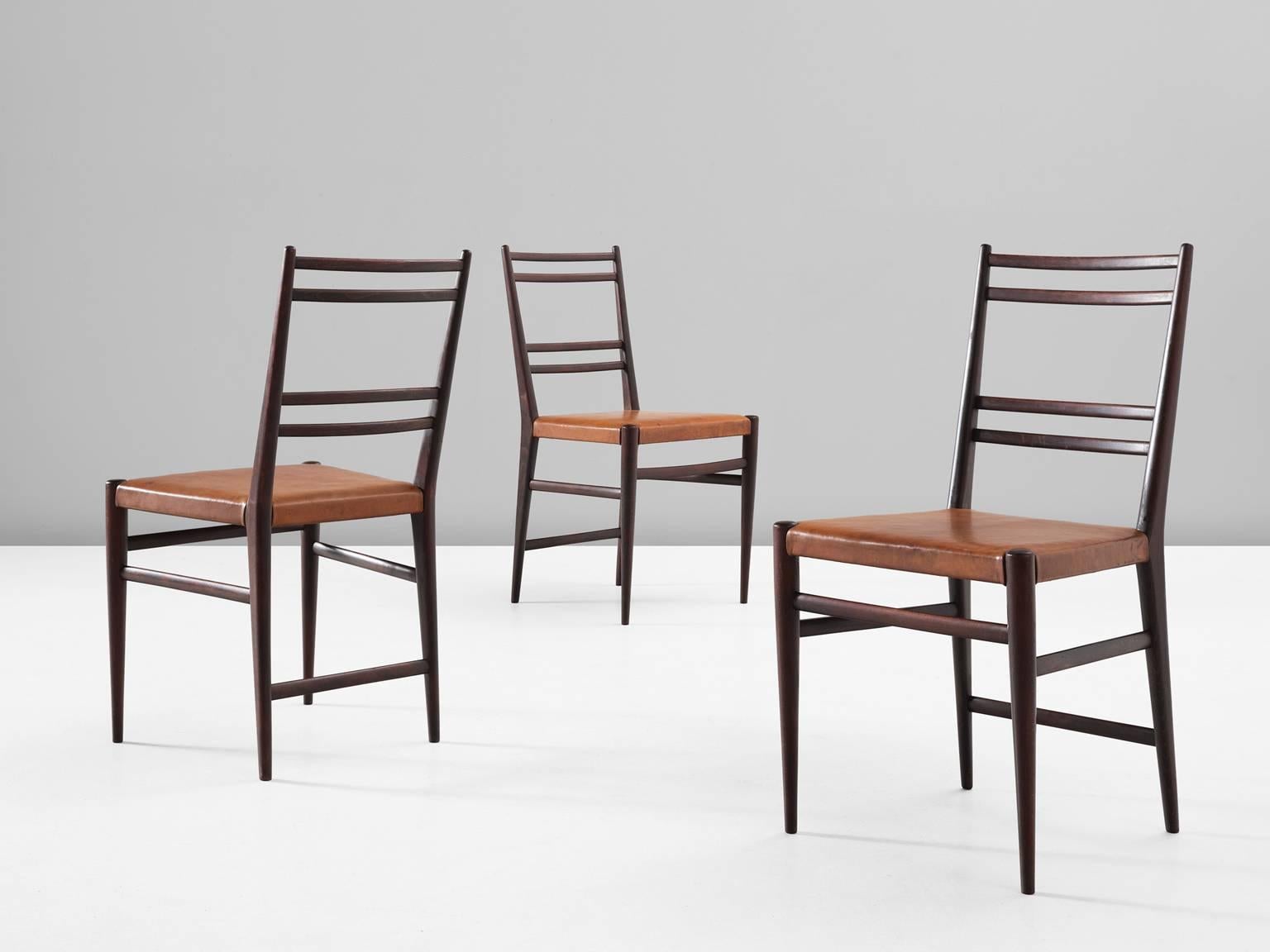 Set of Six Danish Dining Chairs in Cognac Leather In Excellent Condition In Waalwijk, NL