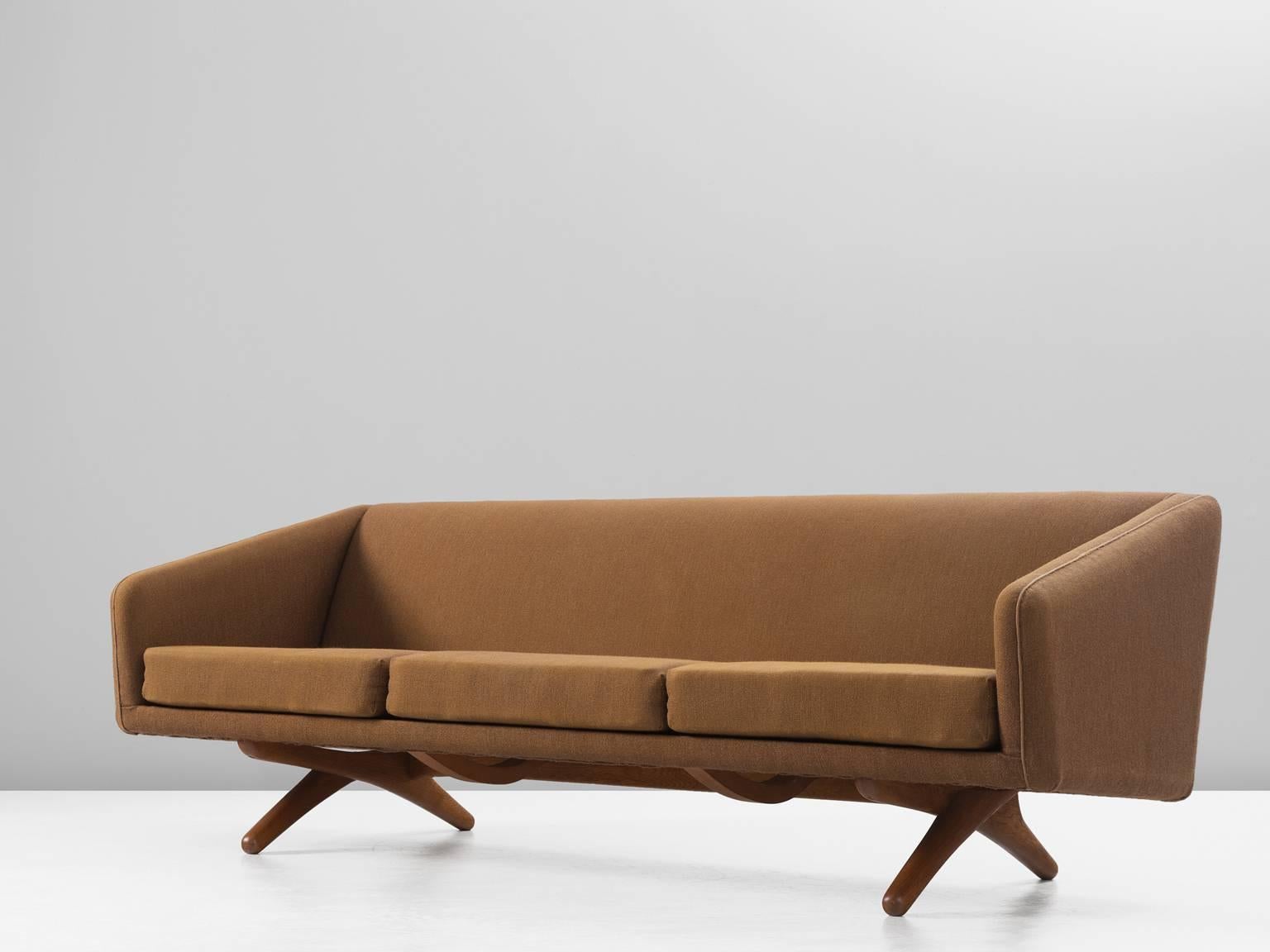 Mid-Century Modern Illum Wikkelsø Three-Seat Sofa in Brown Fabric Upholstery