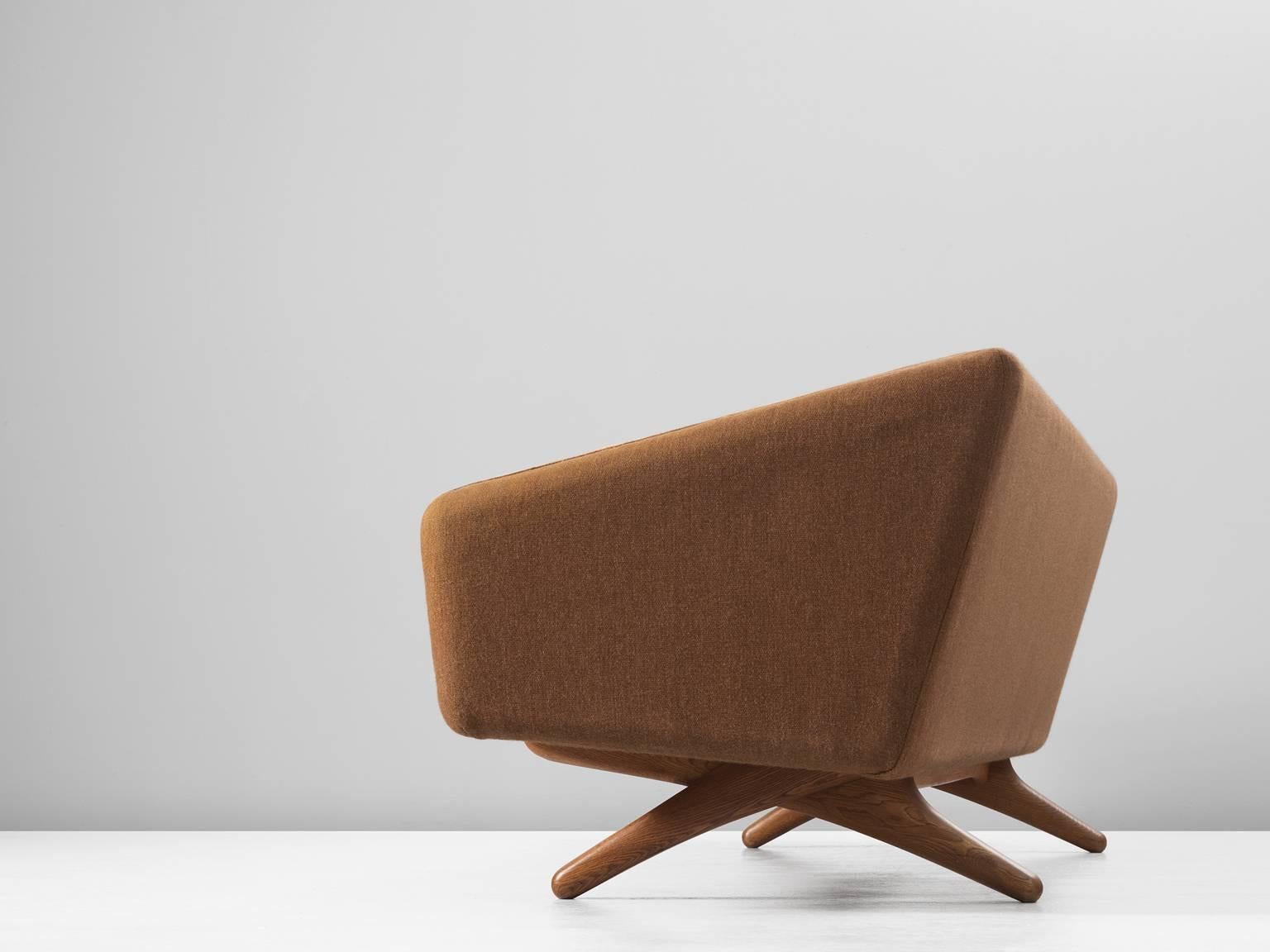 Danish Illum Wikkelsø Three-Seat Sofa in Brown Fabric Upholstery