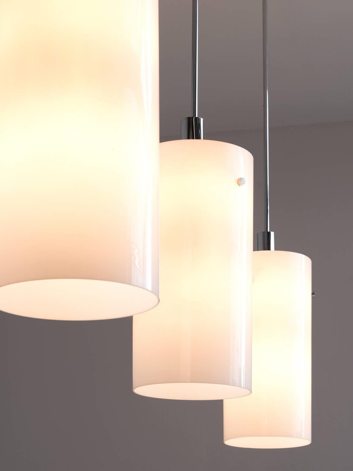 Mid-Century Modern Set of Ten Large Pendants in with White Glass Shade