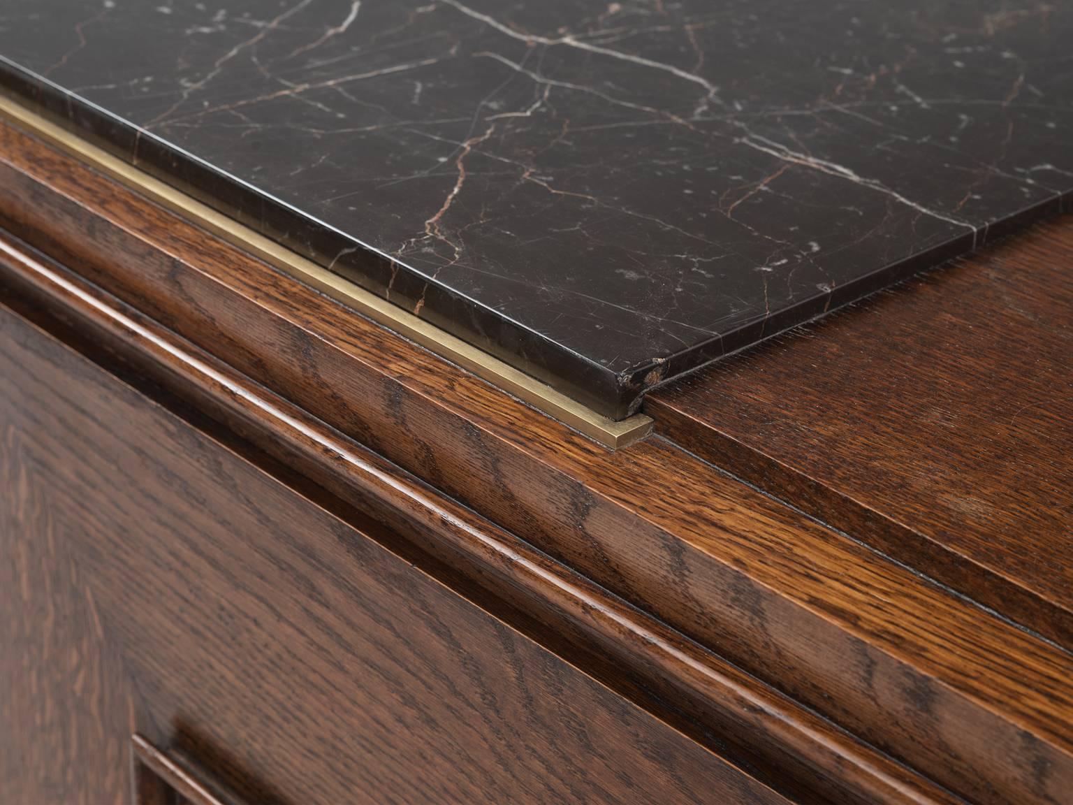 Art Deco Credenza in Oak with Marble Top and Brass Details 1