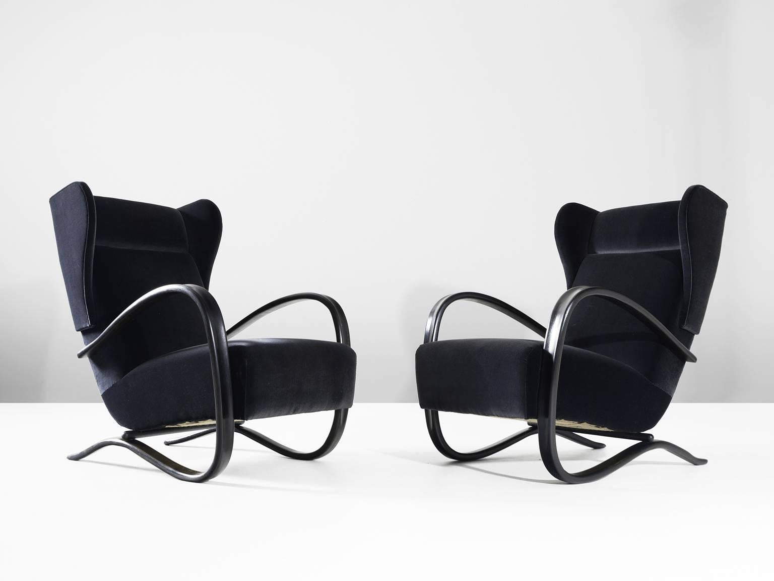 Art Deco Jindrich Halabala Pair of Reupholstered Wingback Lounge Chairs