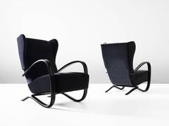 Jindrich Halabala Pair of Reupholstered Wingback Lounge Chairs