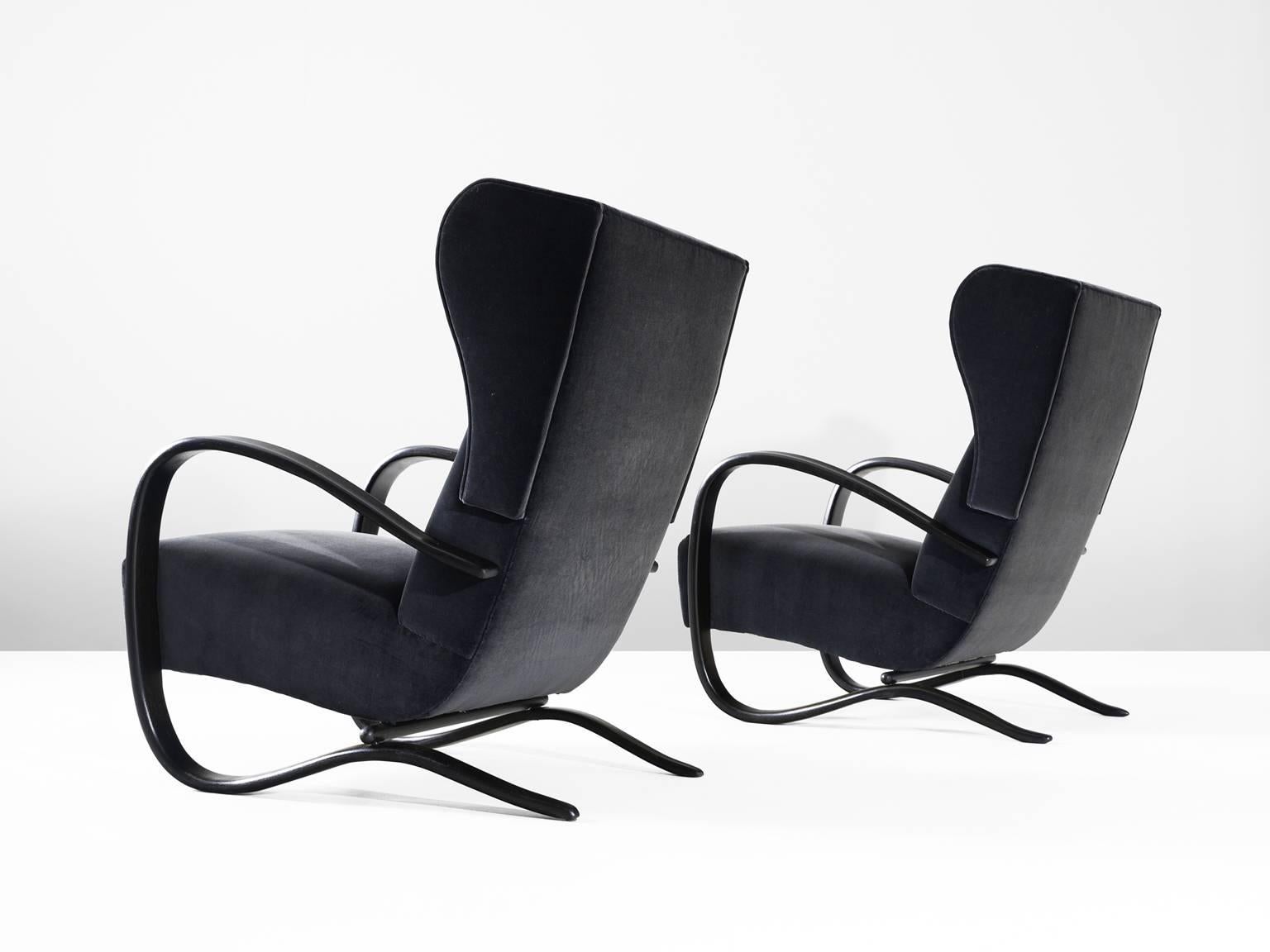 Czech Jindrich Halabala Pair of Reupholstered Wingback Lounge Chairs