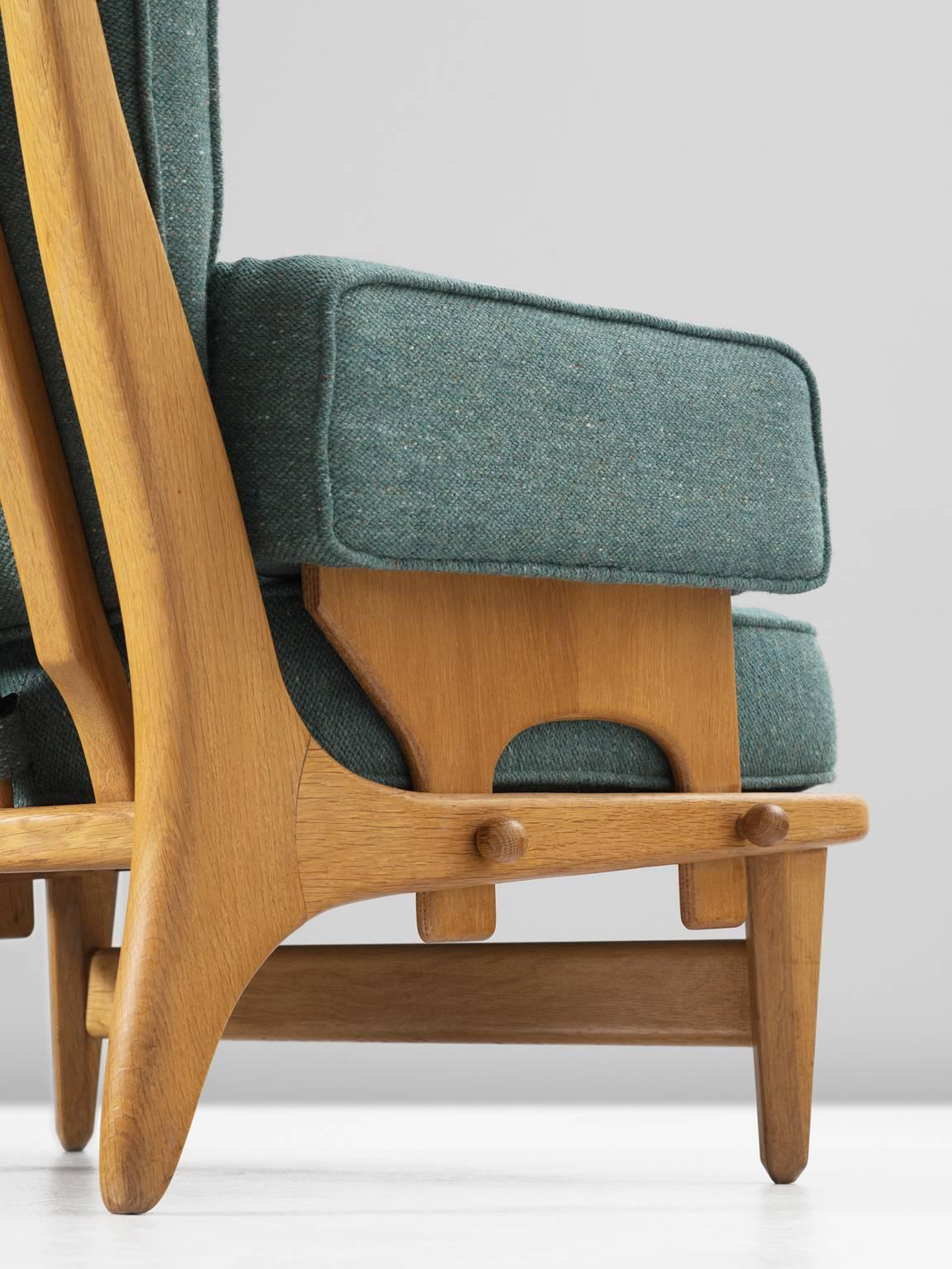Mid-20th Century Guillerme & Chambron Set of Two High Back Lounge Chairs in Oak