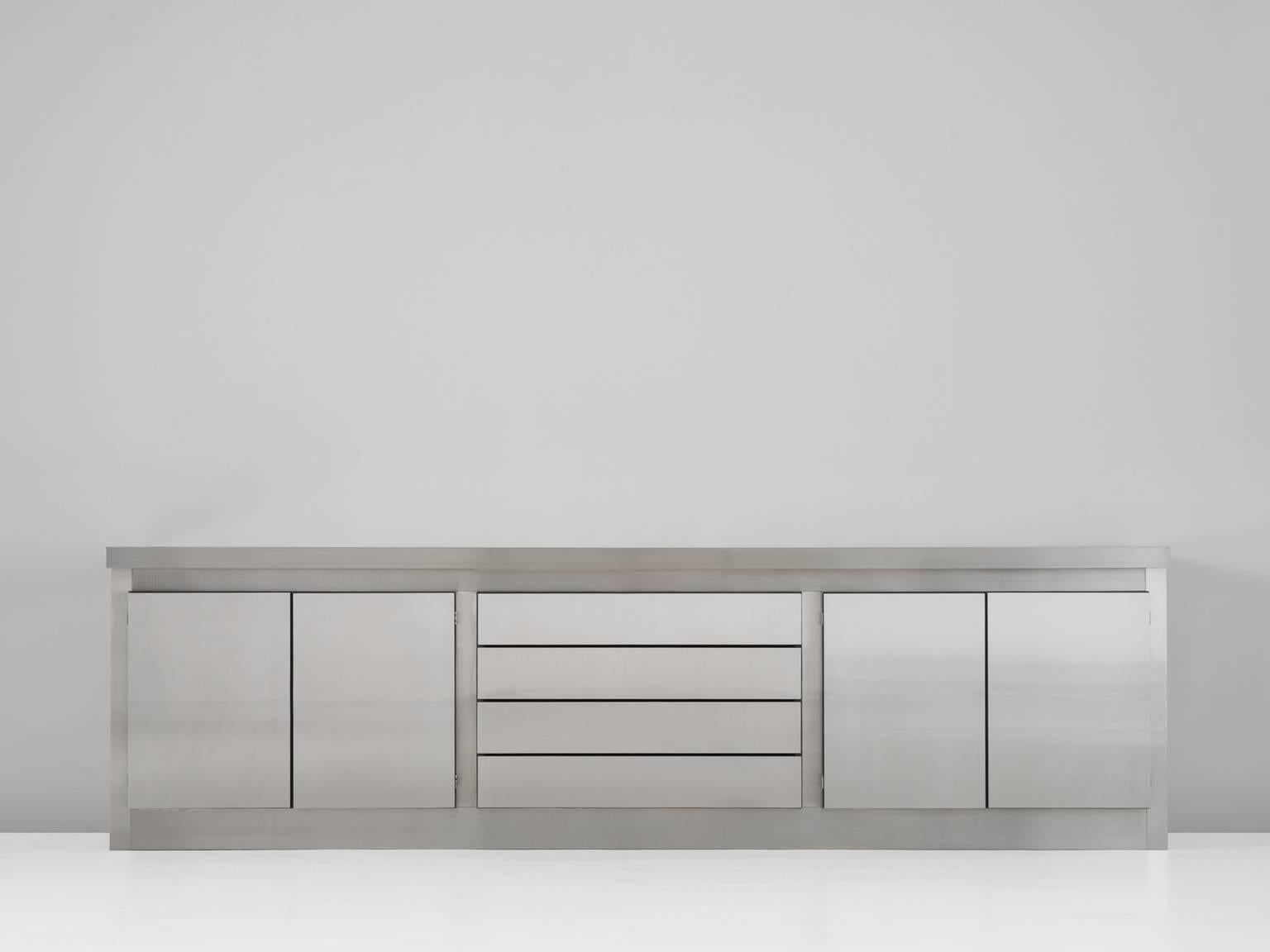 Sideboard, in stainless steel, by Ludovico Acerbis for Acerbis, Italy, circa 1971.

Sleek and modern credenza in stainless steel. This cabinet has a nice modern and Industrial appearance. The design is simplistic, straight vertical lines alternate