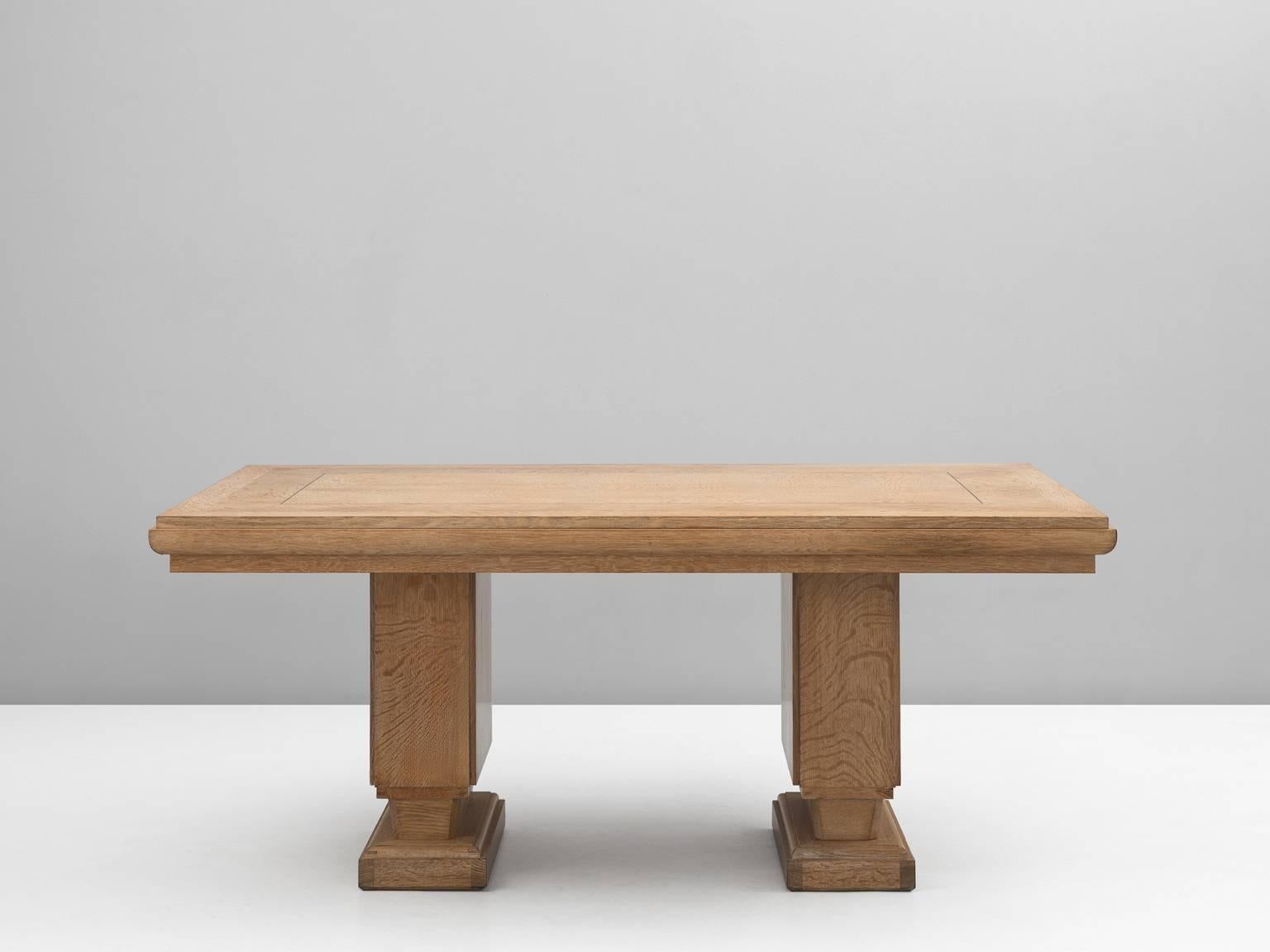 Mid-20th Century Art Deco Extendable Dining Table in Cerused Oak