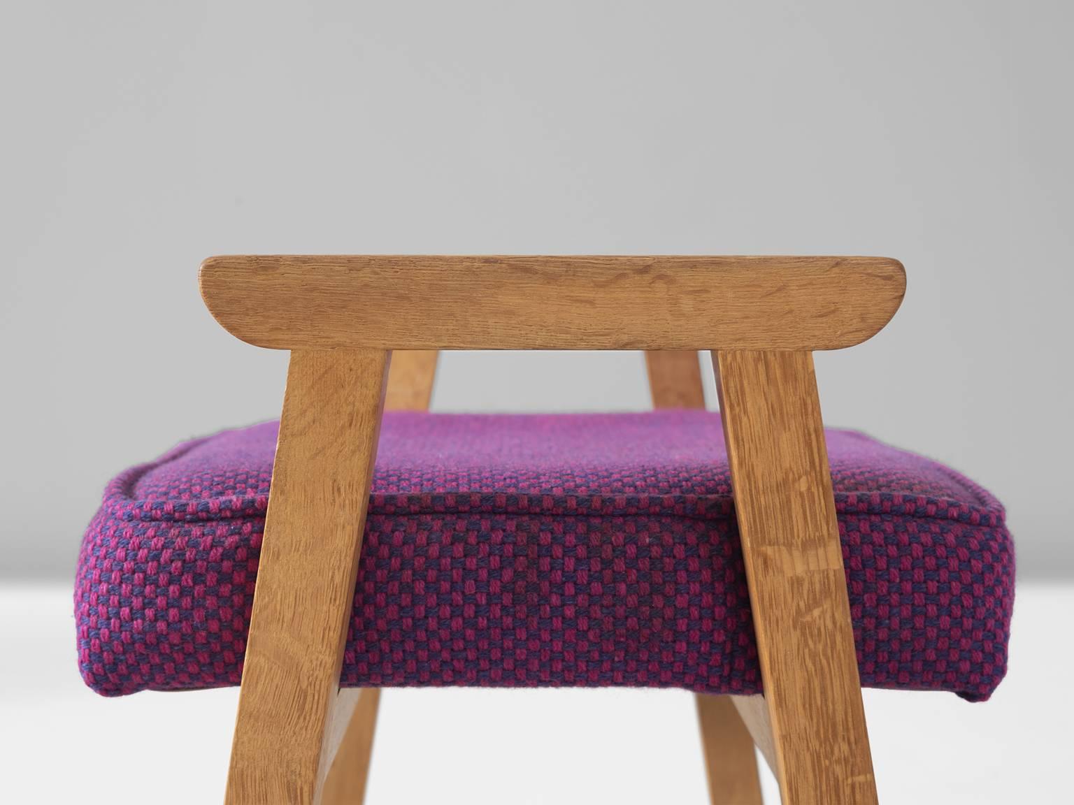 Guillerme et Chambron Set of Two Stools in Oak and Fabric Upholstery In Excellent Condition In Waalwijk, NL