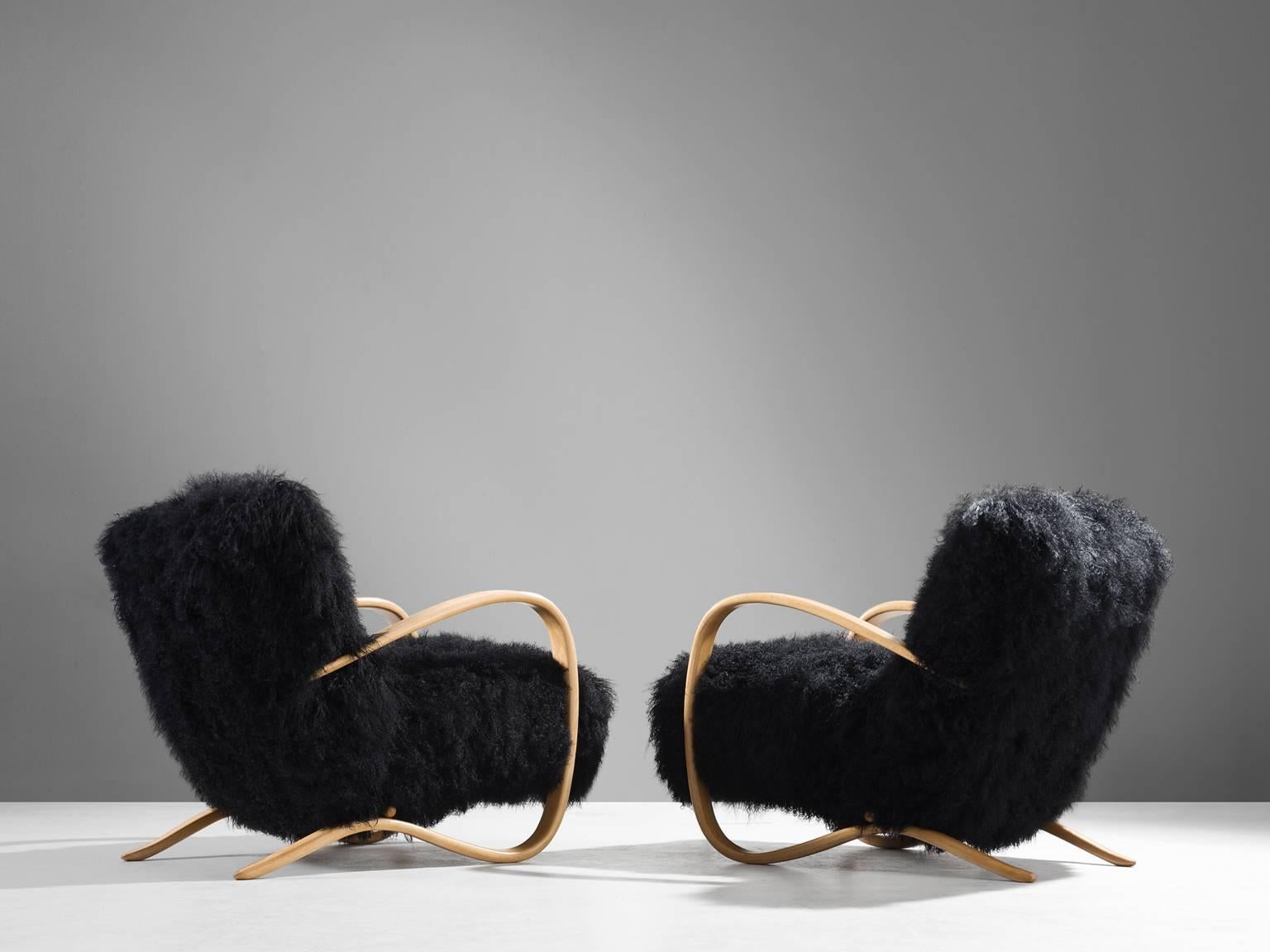 Czech Jindrich Halabala Reupholstered Lounge Chairs in Exclusive Tibetan Wool