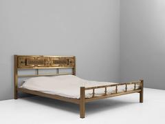 Italian Illuminated King-Size Bed in Brass Attributed to Angelo Brotto