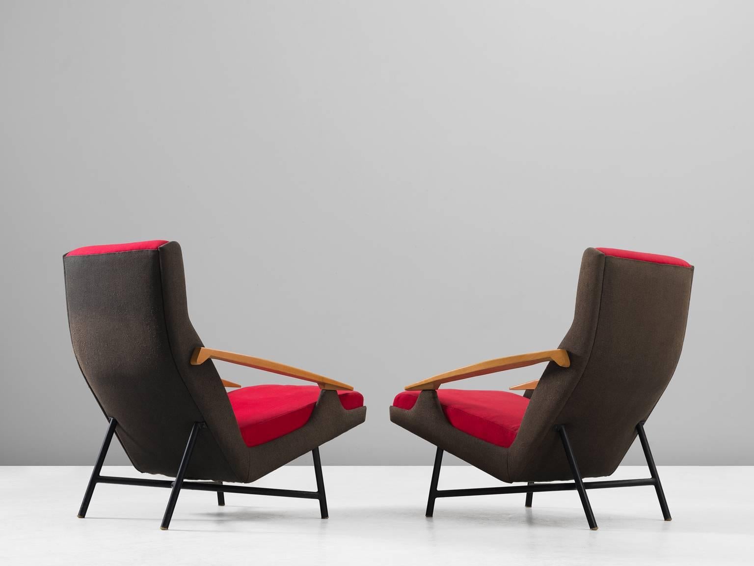 Mid-Century Modern Claude Vassal Set of Two Lounge Chairs in Duo-Tone Upholstery