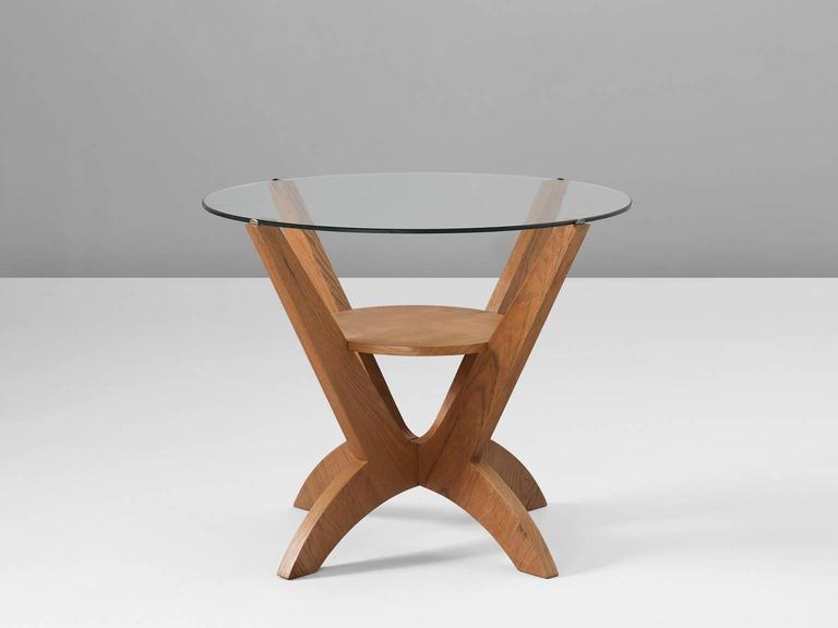 Scandinavian Round Coffee Table In Glass And Oak - Round Oak Coffee Table With Glass Top Scandinavian Round Coffee Table In Glass And Oak - Round Oak Coffee Table With Glass Top