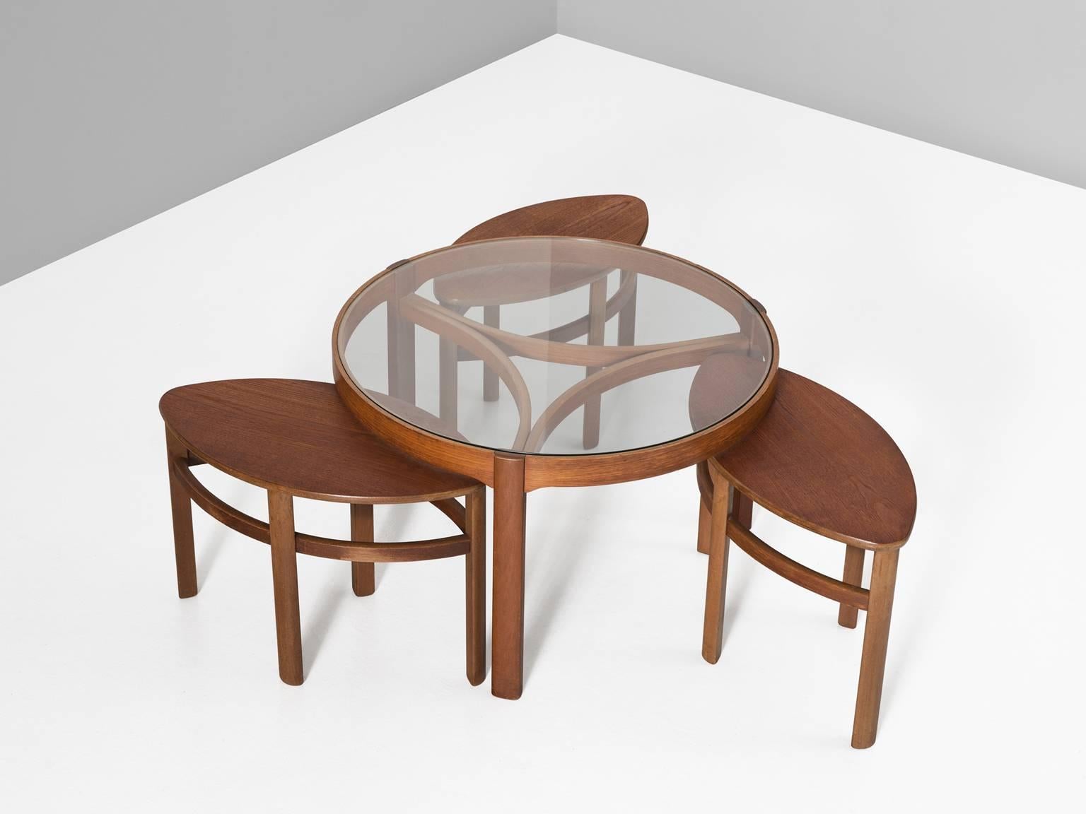 Mid-Century Modern Scandinavian Coffee Table and Three Nesting Tables in Teak