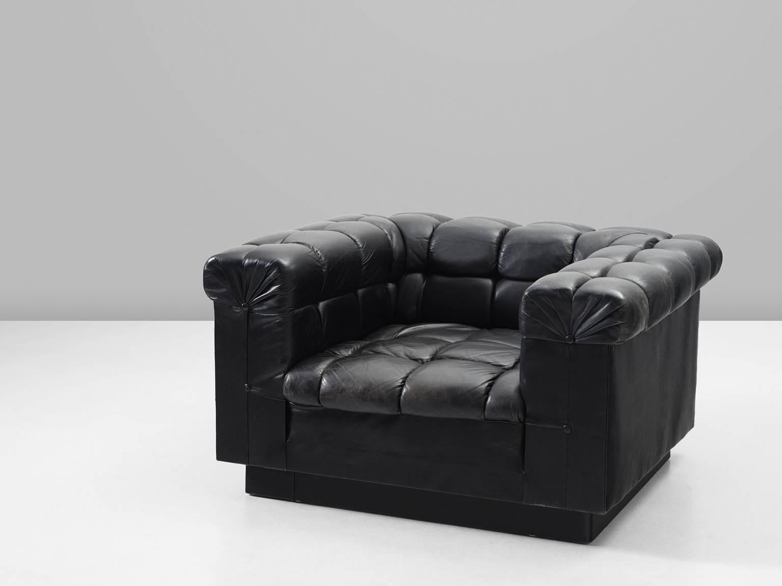 Edward Wormley Tufted Black Leather Sofa and Chair for Dunbar In Good Condition In Waalwijk, NL