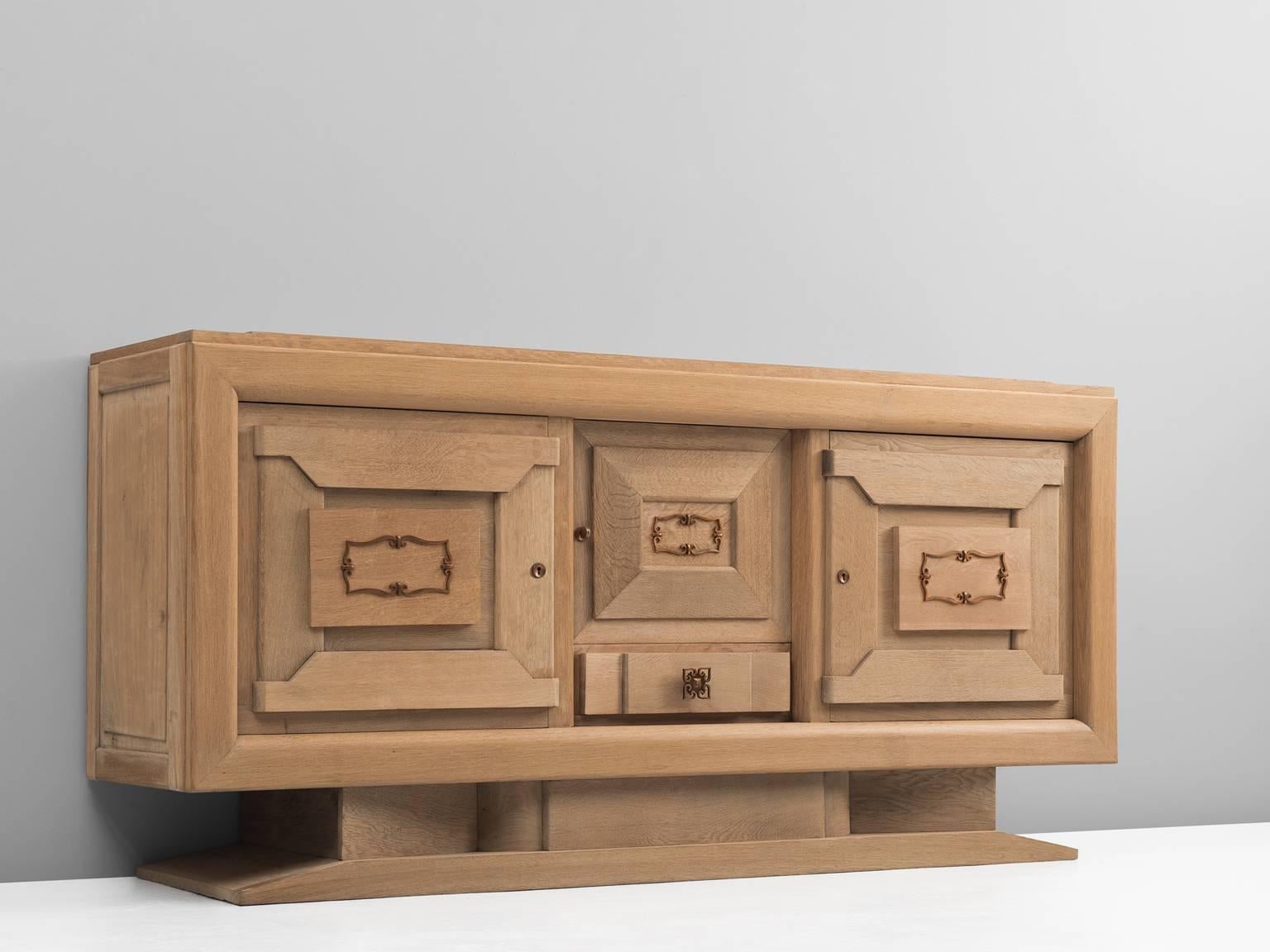Art Deco Charles Dudouyt Sideboard in Oak with Brass Elements