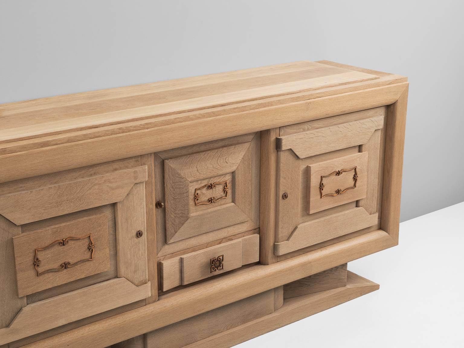 French Charles Dudouyt Sideboard in Oak with Brass Elements