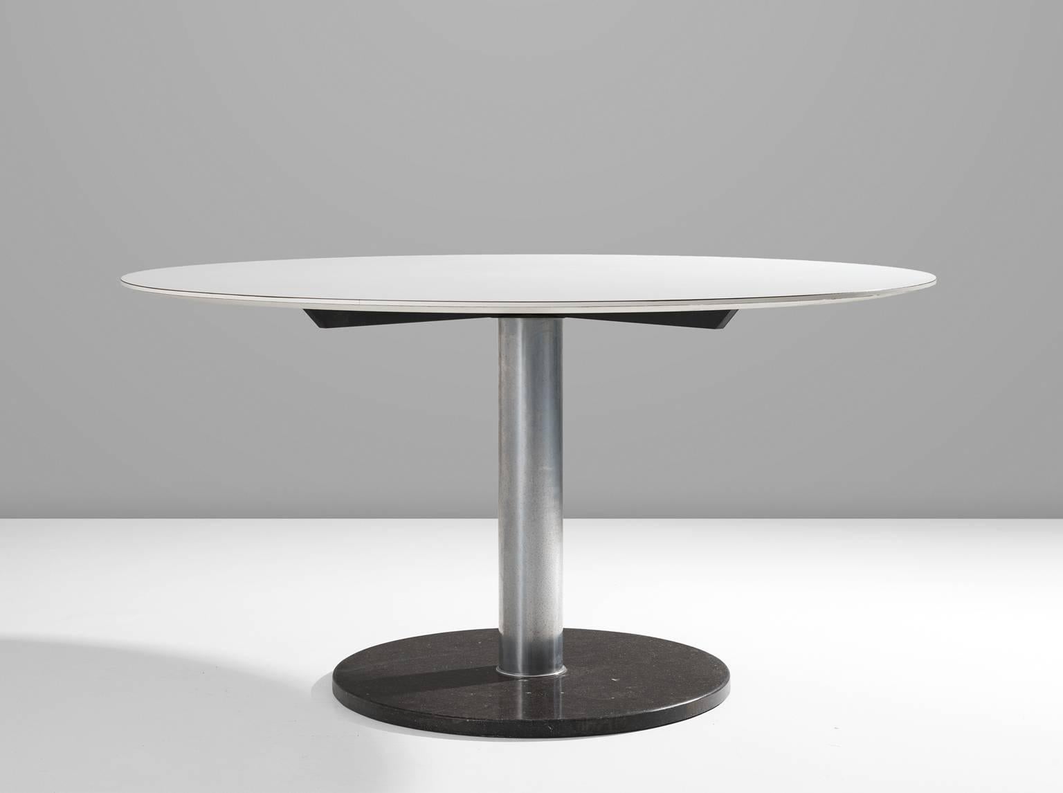 Mid-Century Modern Alfred Hendrickx White Round Pedestal Dining Table with Marble