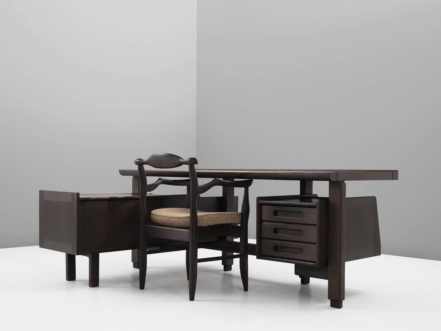 Mid-20th Century Guillerme & Chambron Executive Desk in Dark Stained Oak