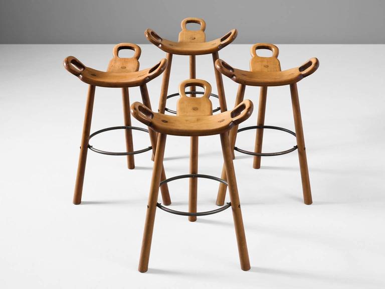 Spanish Brutalist Marbella Bar Stool For At 1stdibs Brutalist Or Marbella Bar Stools In Stained Beech And Metal