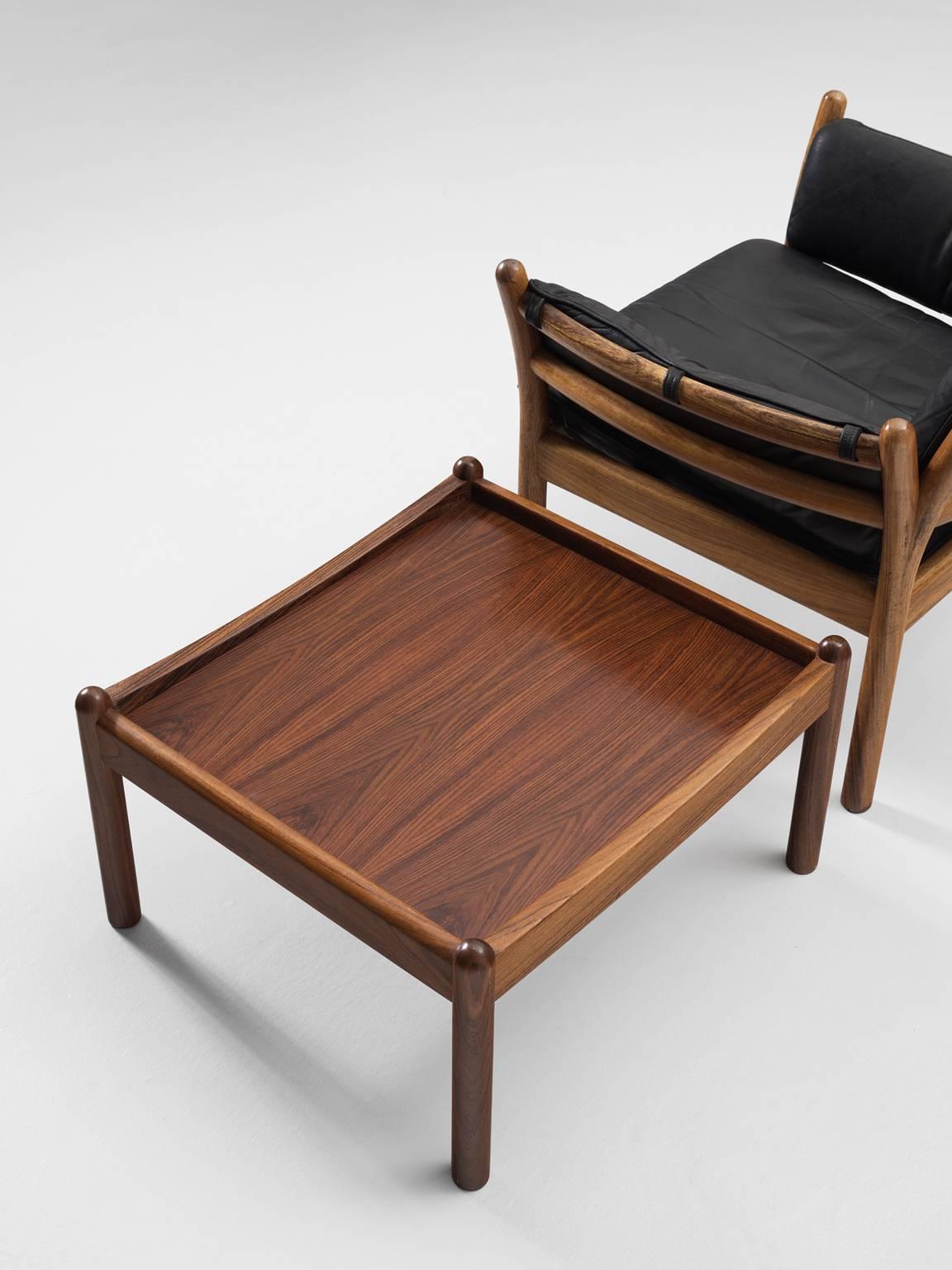 Illum Wikkelsø Solid Rosewood Lounge Chair and Ottoman In Good Condition In Waalwijk, NL
