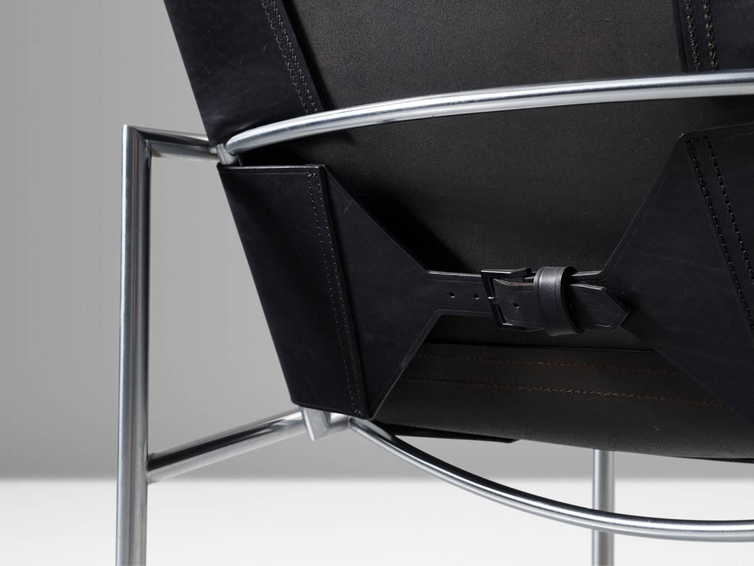 Martin Visser Set of four Easy Chairs in Steel and Black Leather for T-Spectrum 2