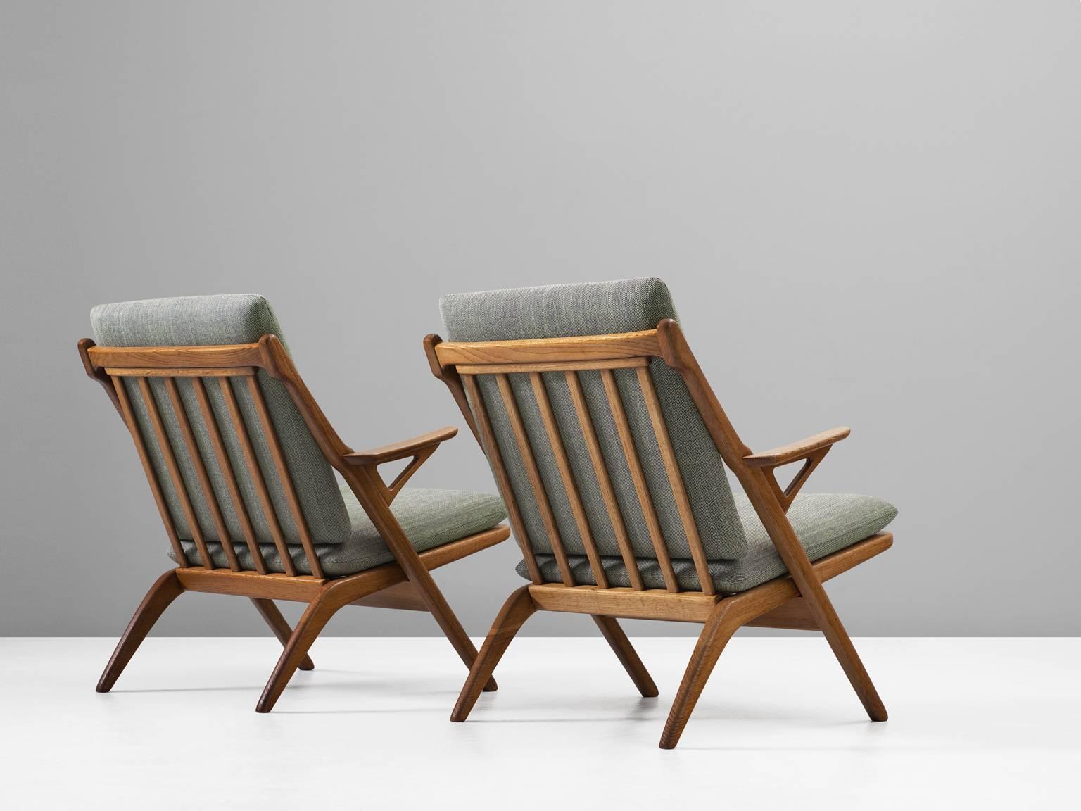Mid-Century Modern Danish Pair of Reupholstered Mid-Century Armchairs in Oak