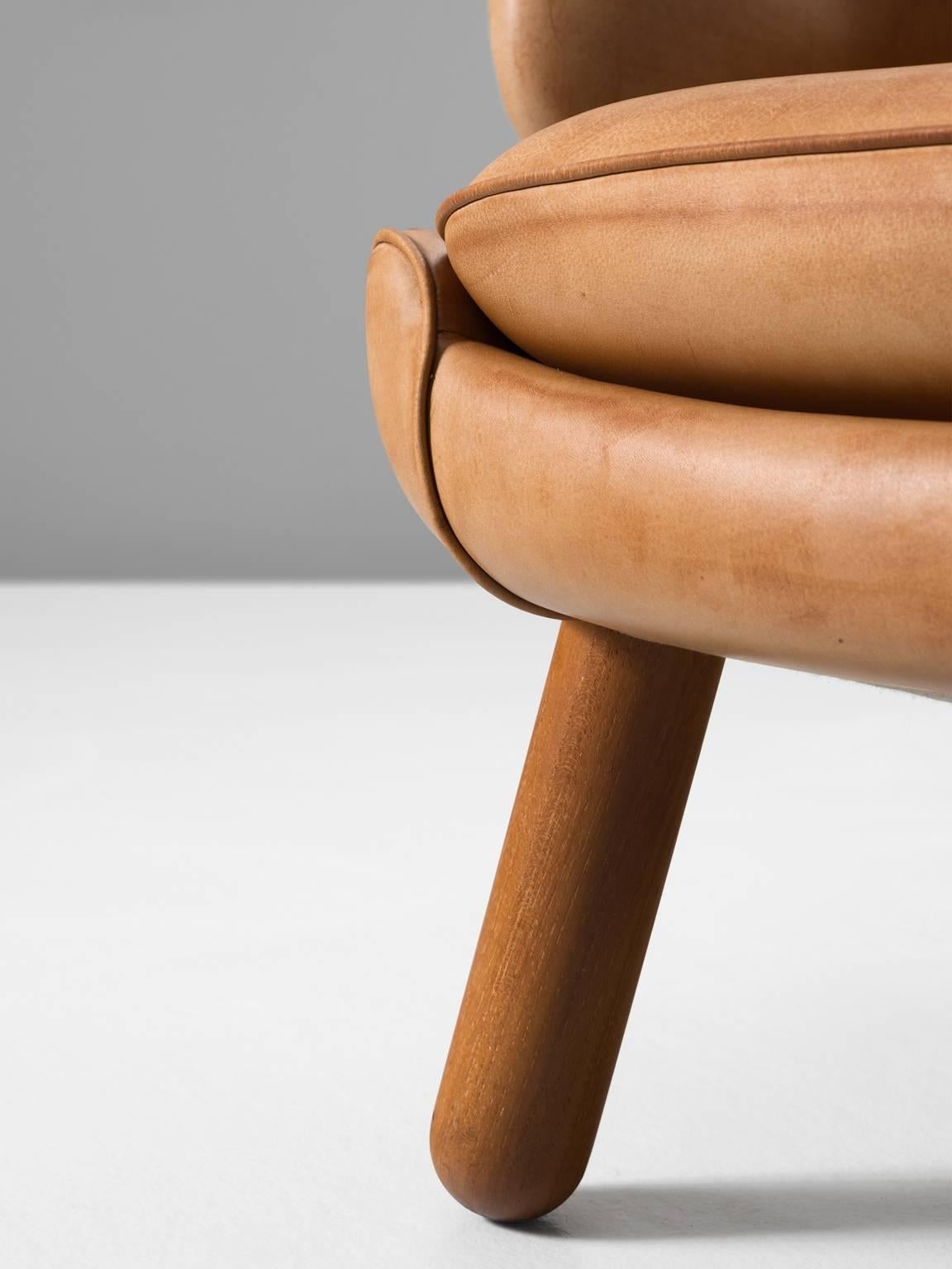Danish Finn Juhl Custom Pelican Lounge Chair in Special Cognac Leather Upholstery