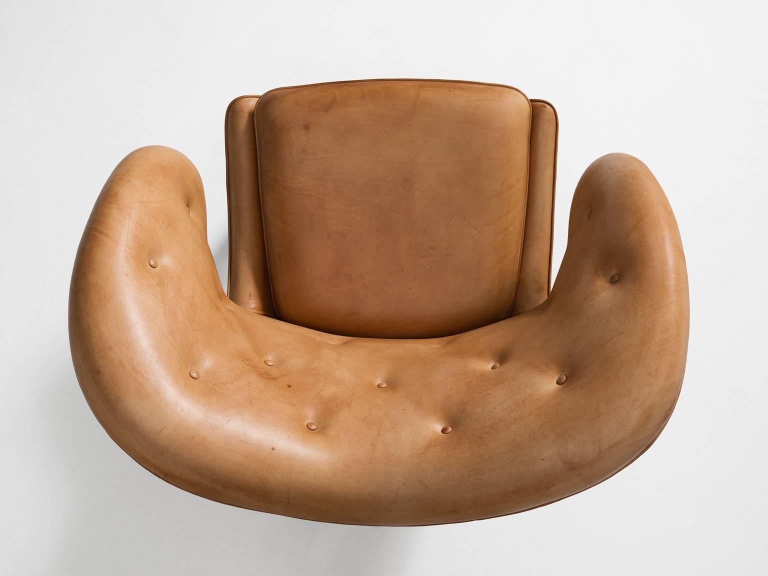 Mid-20th Century Finn Juhl Custom Pelican Lounge Chair in Special Cognac Leather Upholstery