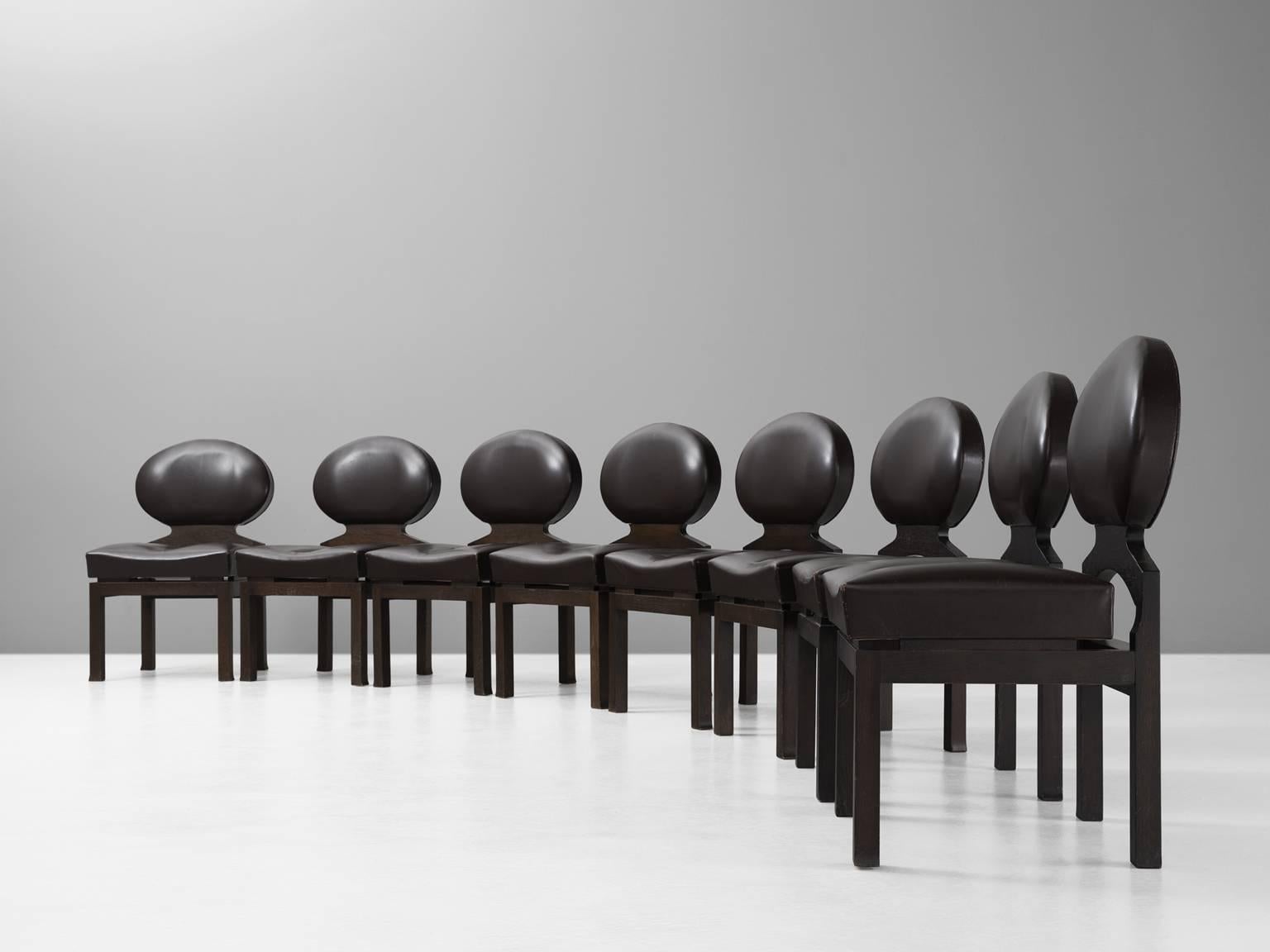 Mid-Century Modern Emiel Veranneman Set of Eight Osaka Dining Chairs in Leather