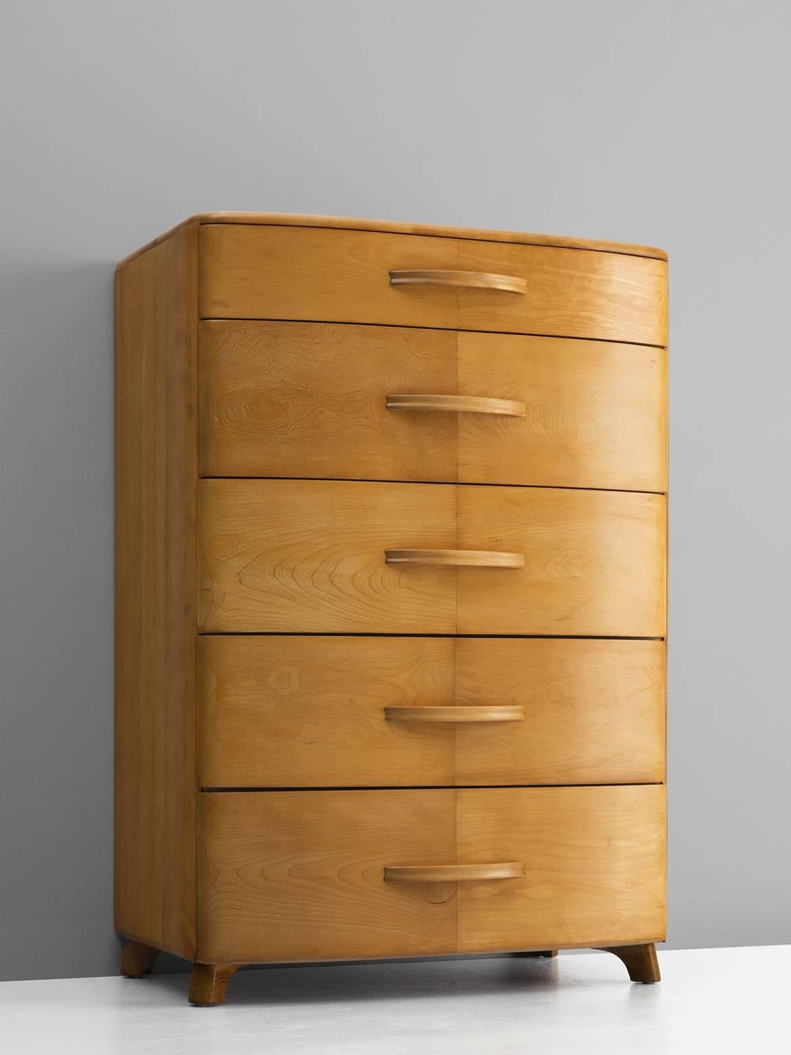 Mid-Century Modern Five-Drawer Commode in Blond Maple
