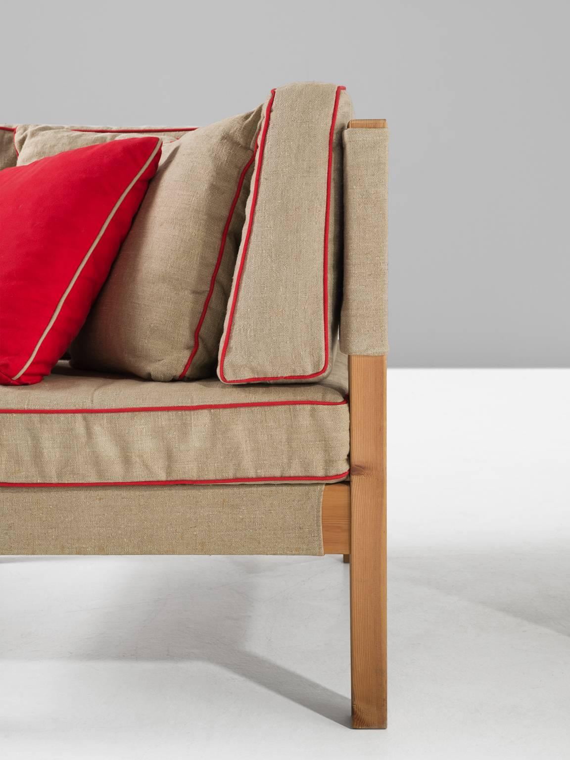 Danish Modular Sofa in Natural Canvas and Red Accents 1