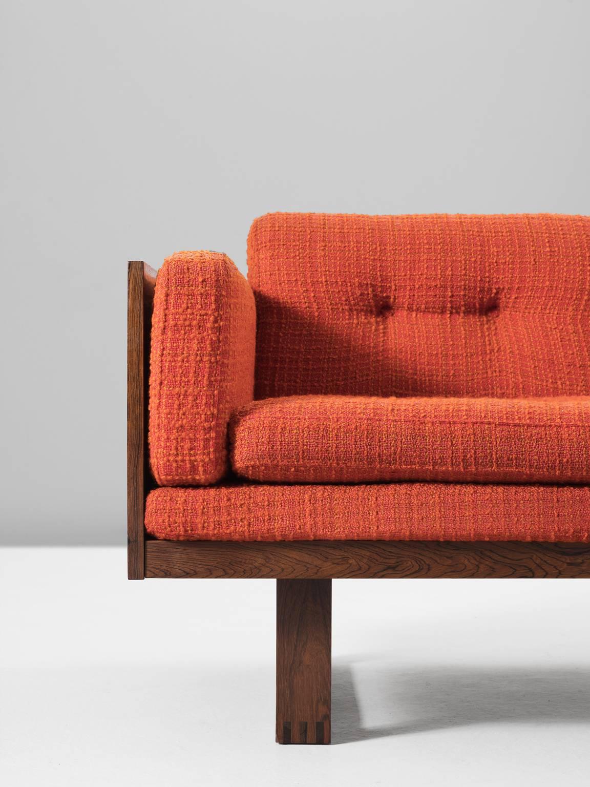 Mid-20th Century Poul Cadovius Small Rosewood Sofa in Orange Fabric Upholstery