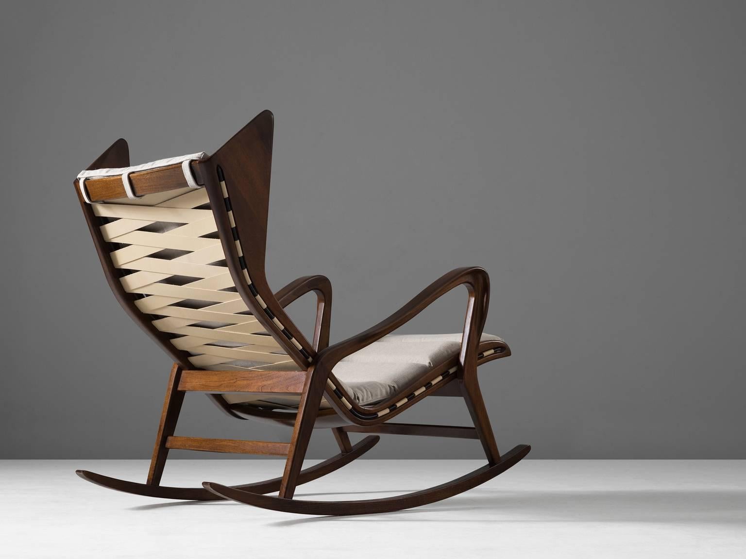 Mid-Century Modern Reupholstered Italian Rocking Chair for Cassina 