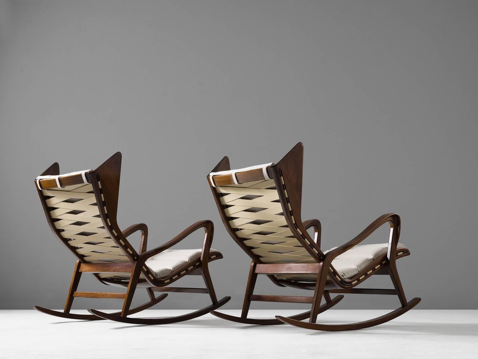 Set of Two Reupholstered Italian Rocking Chairs for Cassina In Excellent Condition In Waalwijk, NL