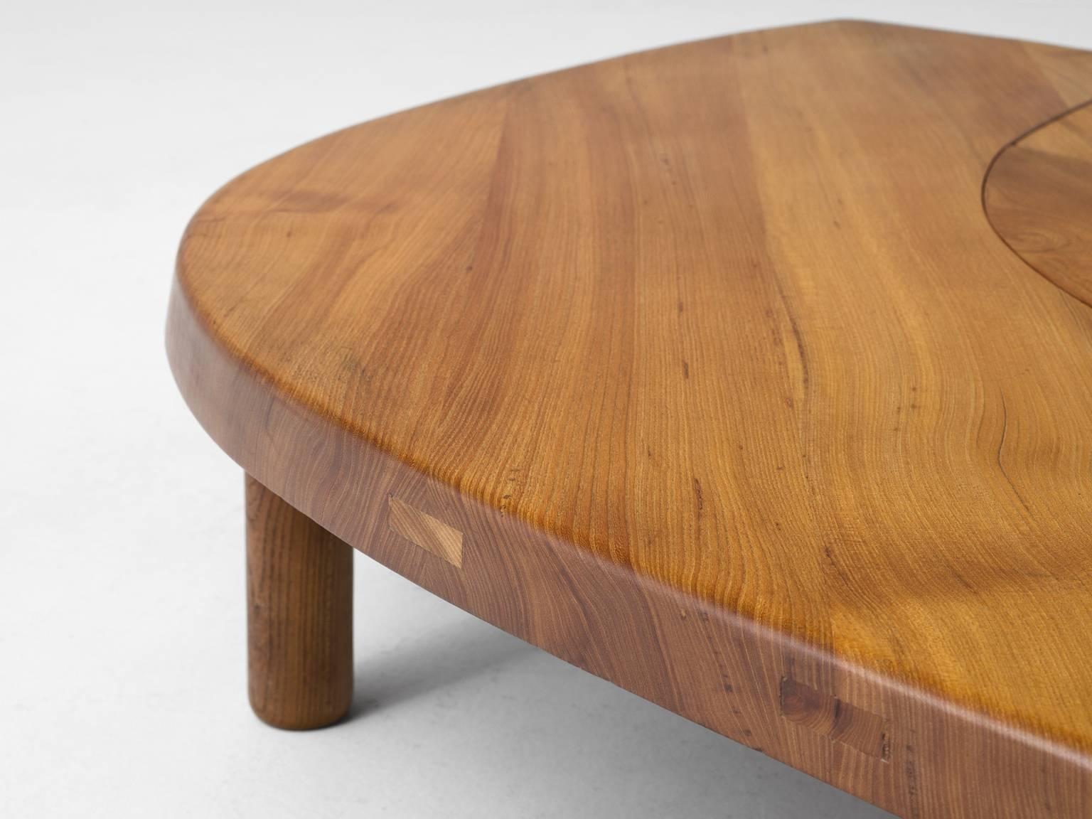 French Pierre Chapo T22 Eye-Shaped Coffee Table in Solid Elm