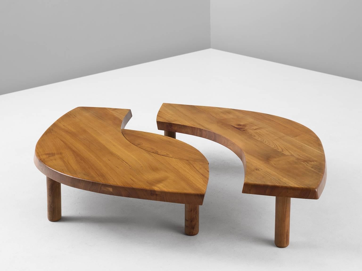 Mid-Century Modern Pierre Chapo T22 Eye-Shaped Coffee Table in Solid Elm