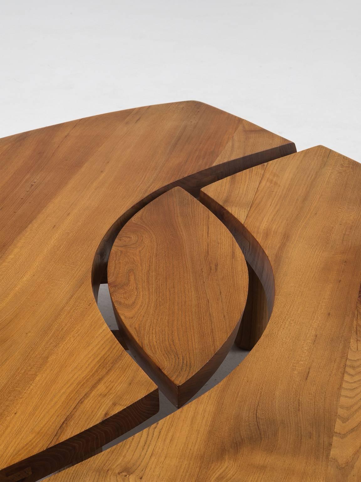 Pierre Chapo T22 Eye-Shaped Coffee Table in Solid Elm In Excellent Condition In Waalwijk, NL