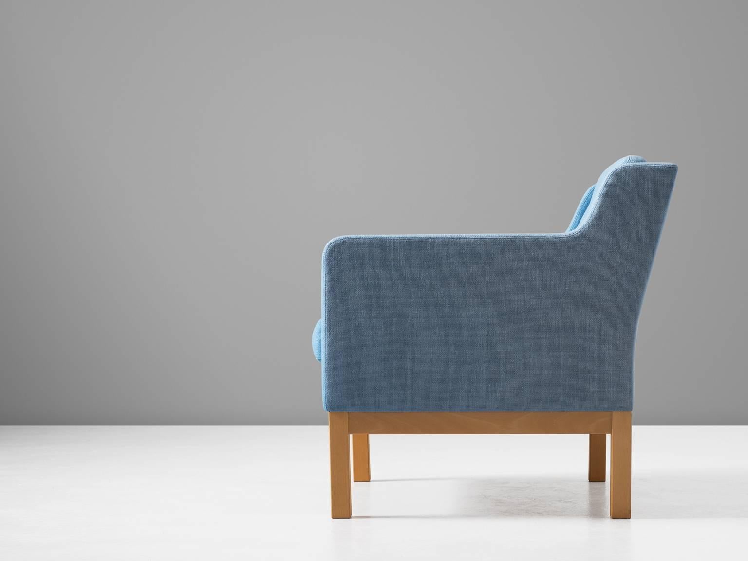 Danish Erik Jørgensen Lounge Chair in Light Blue Fabric Upholstery