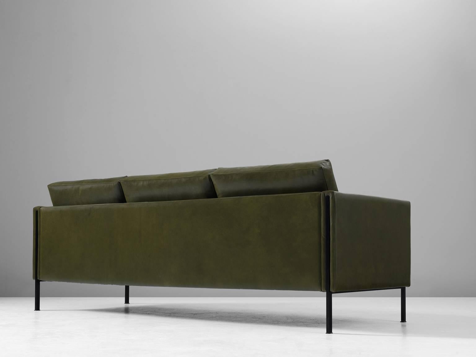 Mid-Century Modern Pierre Paulin Reupholstered 442 Sofa in Green Leather