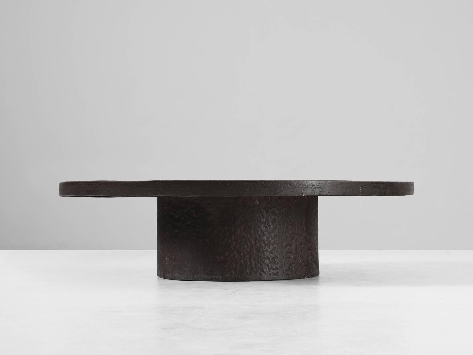 Brutalist Round Stone Iron Look Coffee Table
