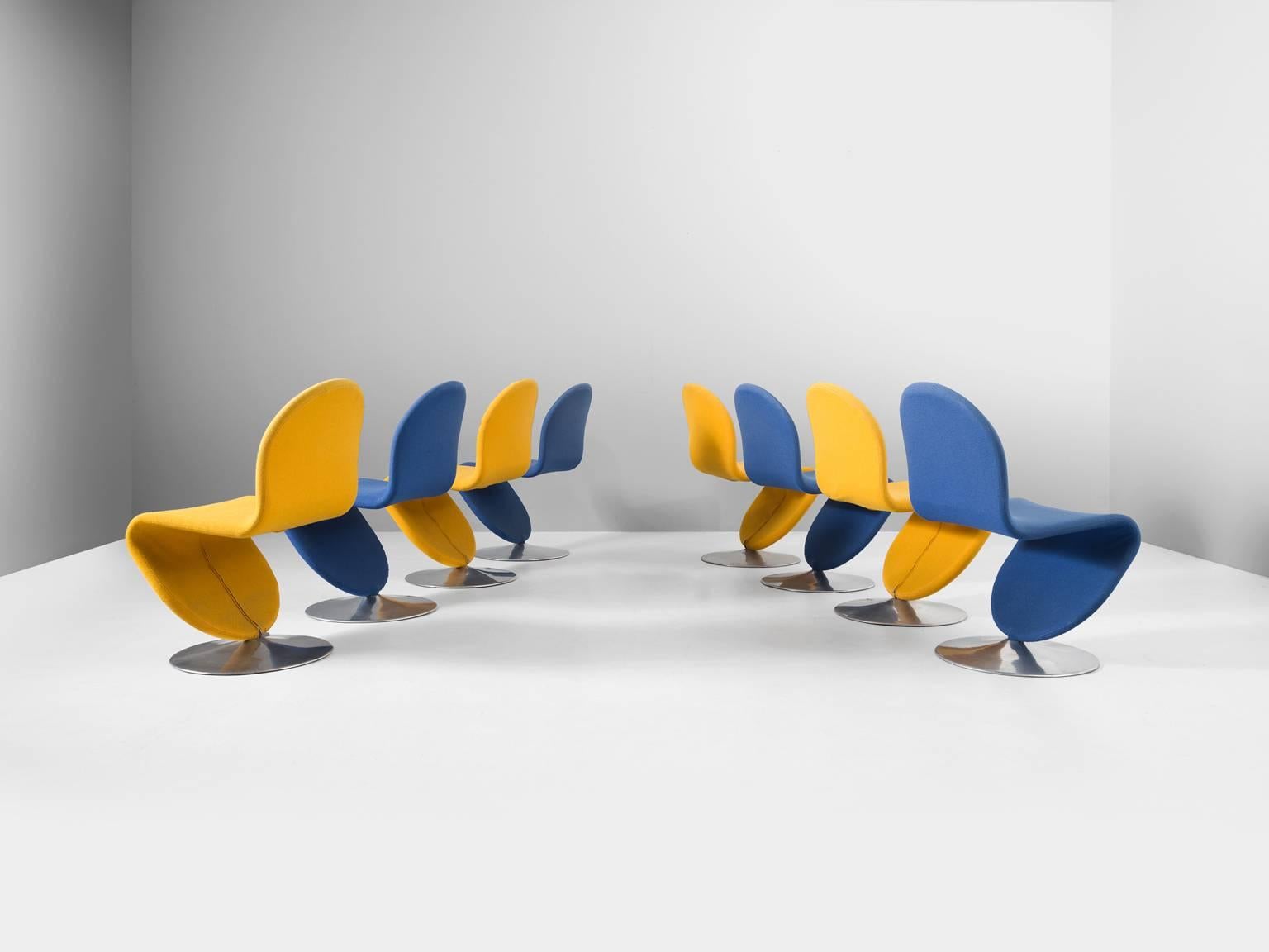 Mid-Century Modern Verner Panton Set of Eight Chairs from the 1-2-3 Series for Fritz Hansen